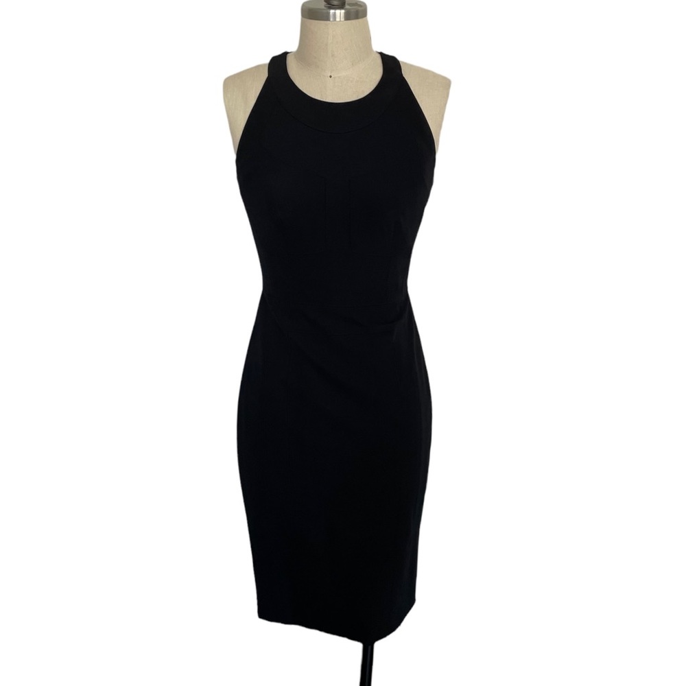 Karen Millen Sleeveless Black Sheath Dress with Lace Panels Size 4